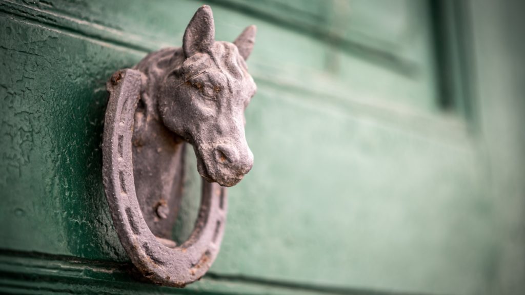 Antique door knocker on a Equestrian property